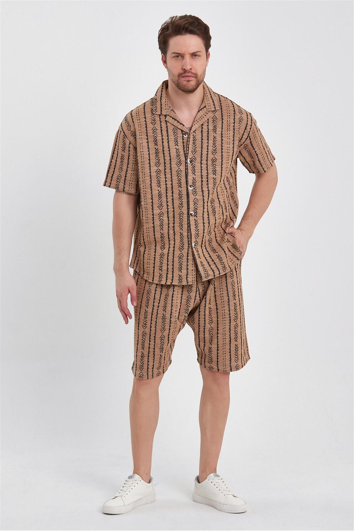 Rocqerx-R-4324 Apache Collar Shirt Waist Elastic Shorts Patterned Set 3