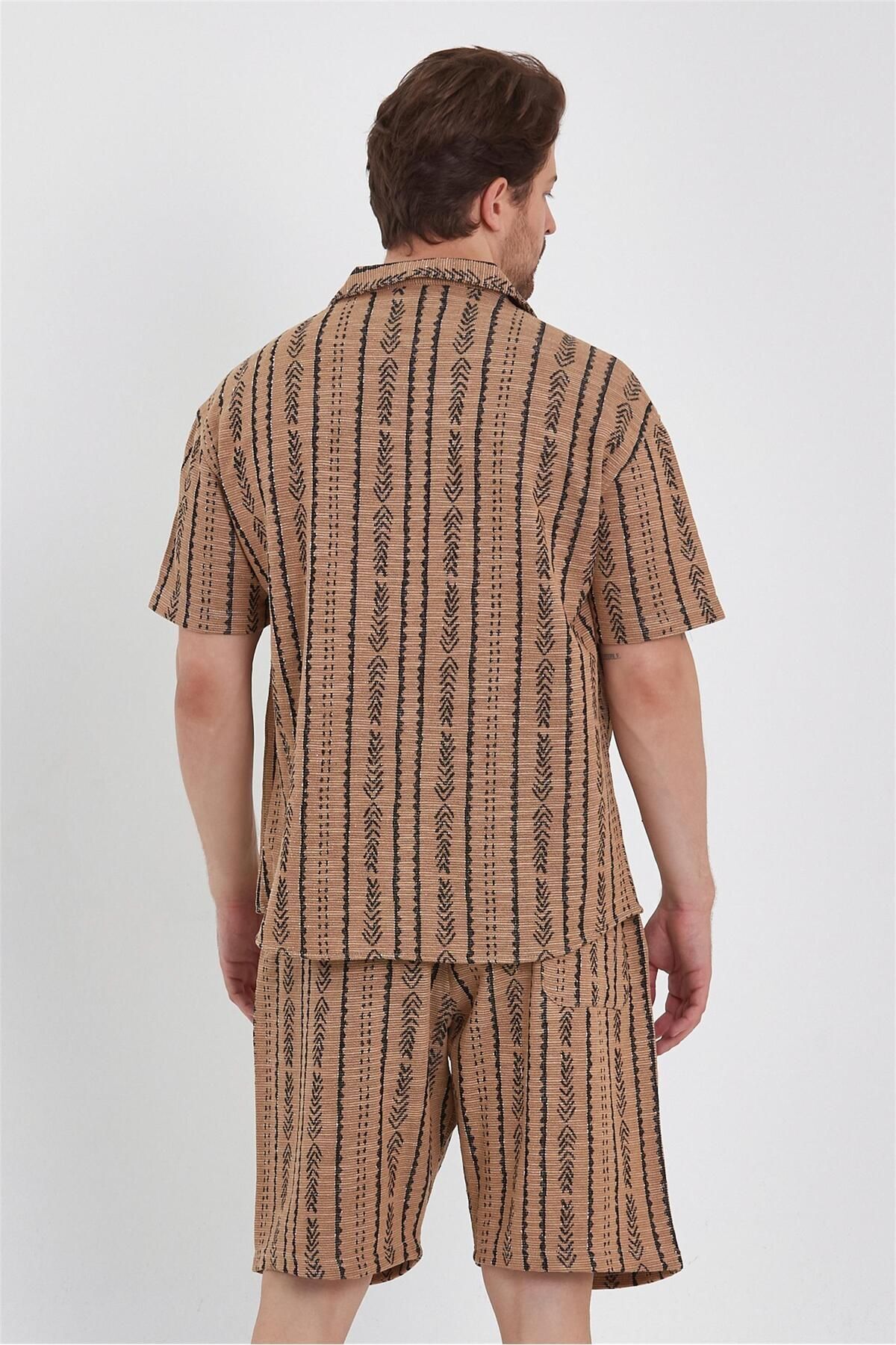 Rocqerx-R-4324 Apache Collar Shirt Waist Elastic Shorts Patterned Set 5