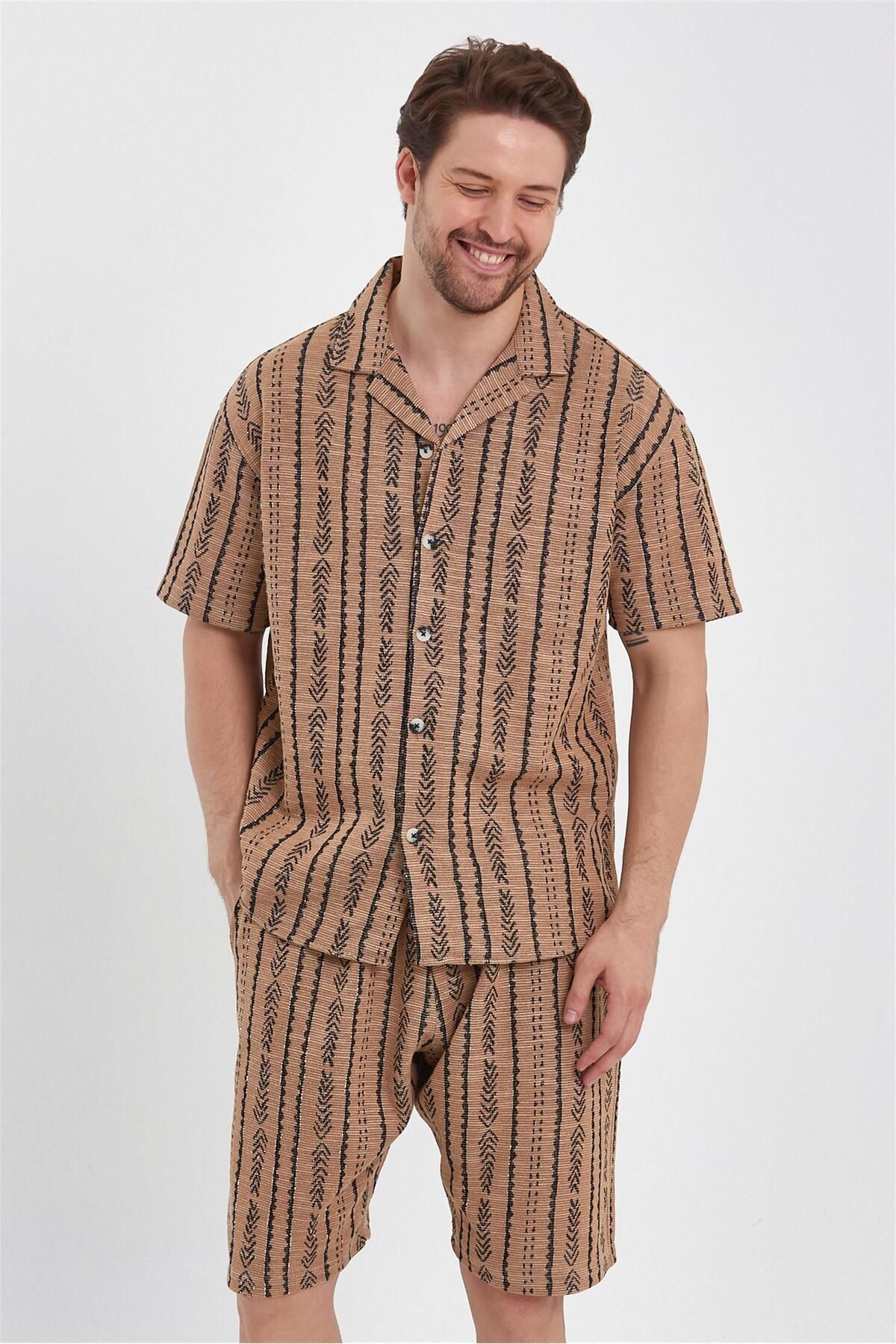 Rocqerx-R-4324 Apache Collar Shirt Waist Elastic Shorts Patterned Set 2