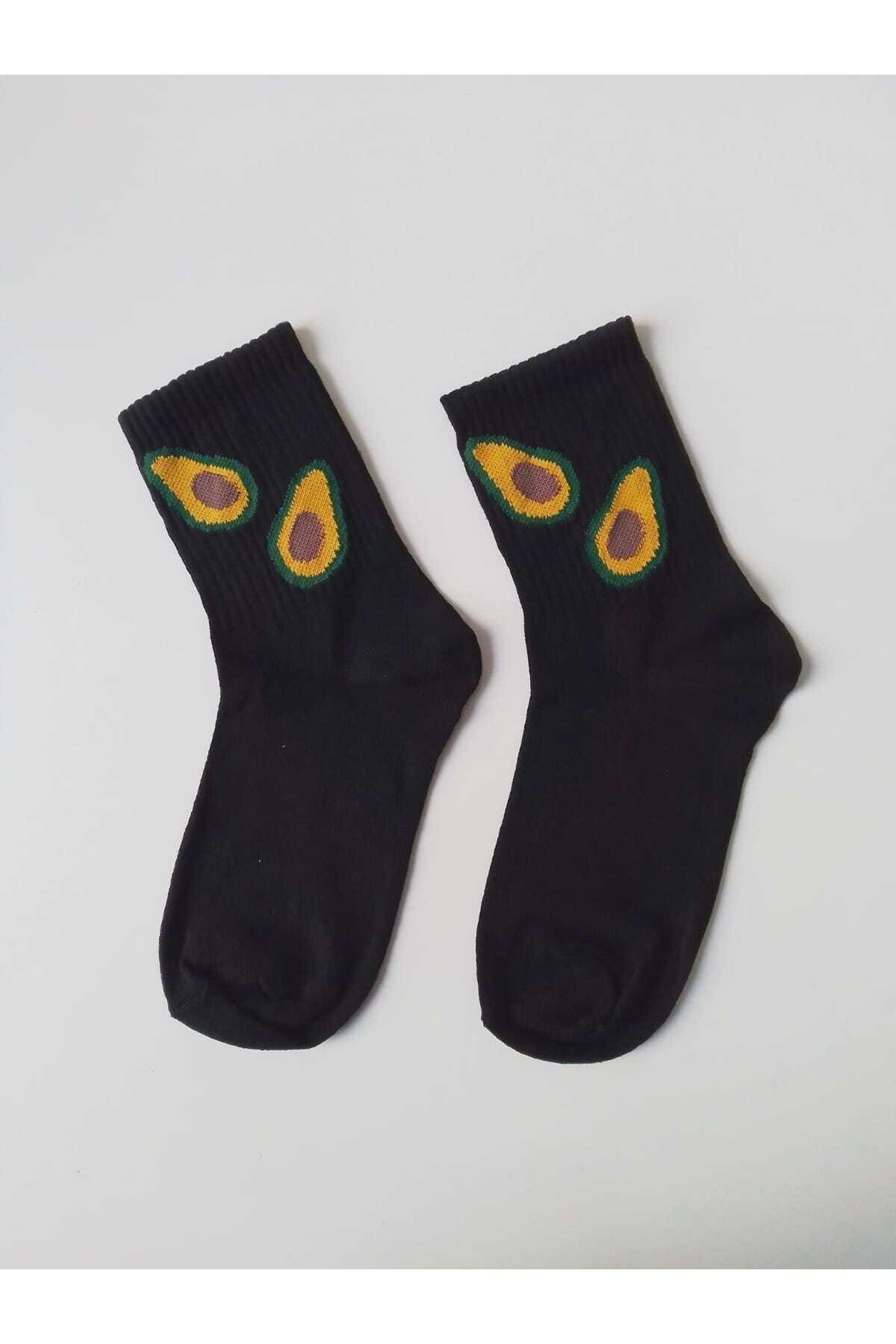 2 Pairs of Avocado Patterned Black Cotton Sock