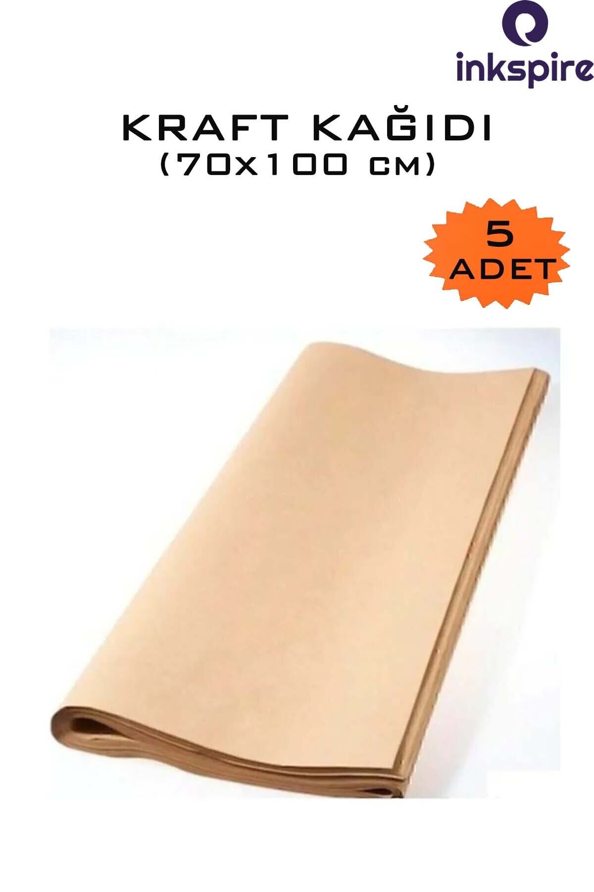 inkspire 70x100 Kraft Kağıt 80 gr 5 Adet Kıraft Saman Kağıdı 70x100 Çeyiz Kağıt Ambalaj Kaplama Kağıdı Paket