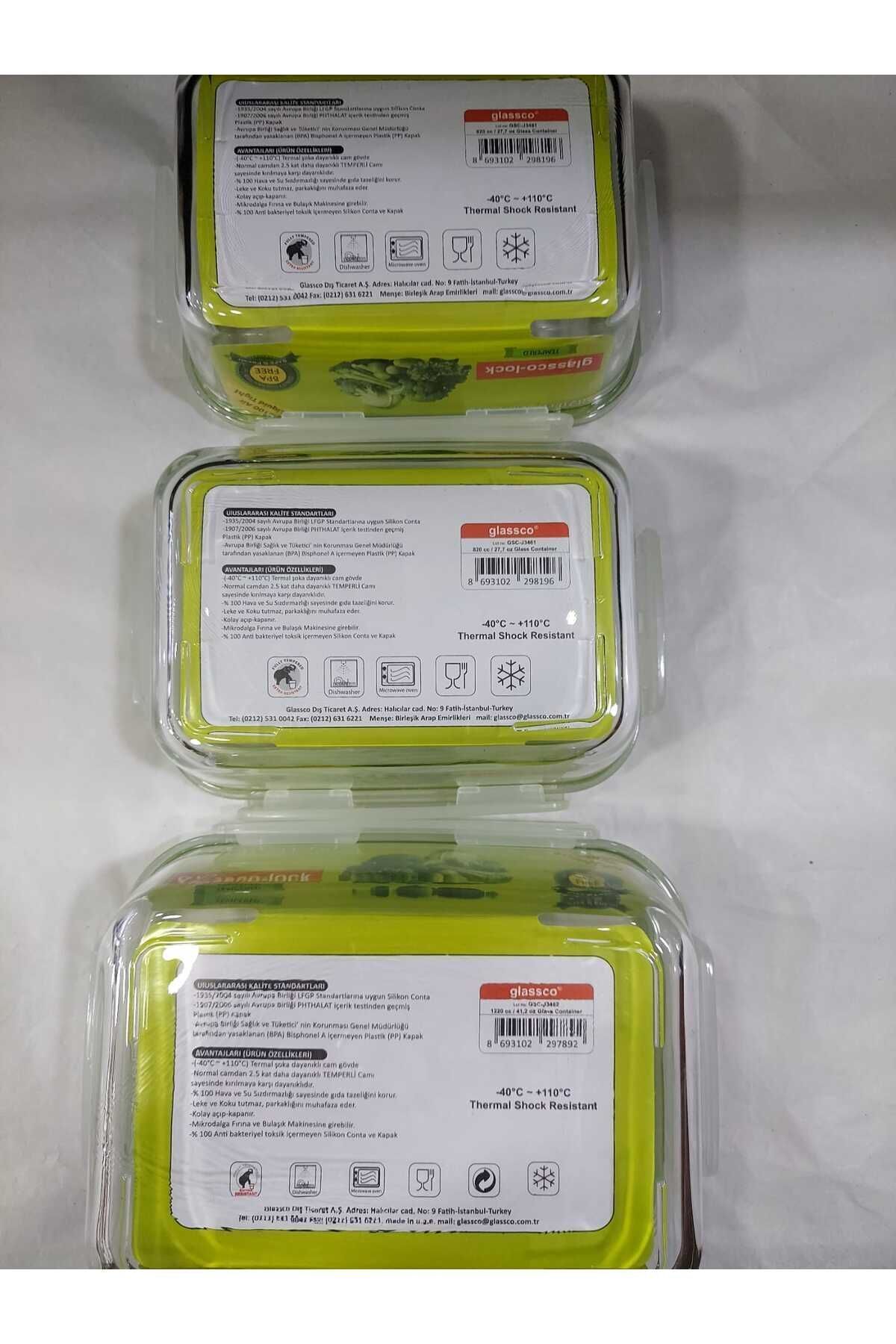 Glassco-Lock Glass Green Storage Container 1220cc 21x15x7cm Tempered Bpa Free Locking Easy Use 1 Piece 2