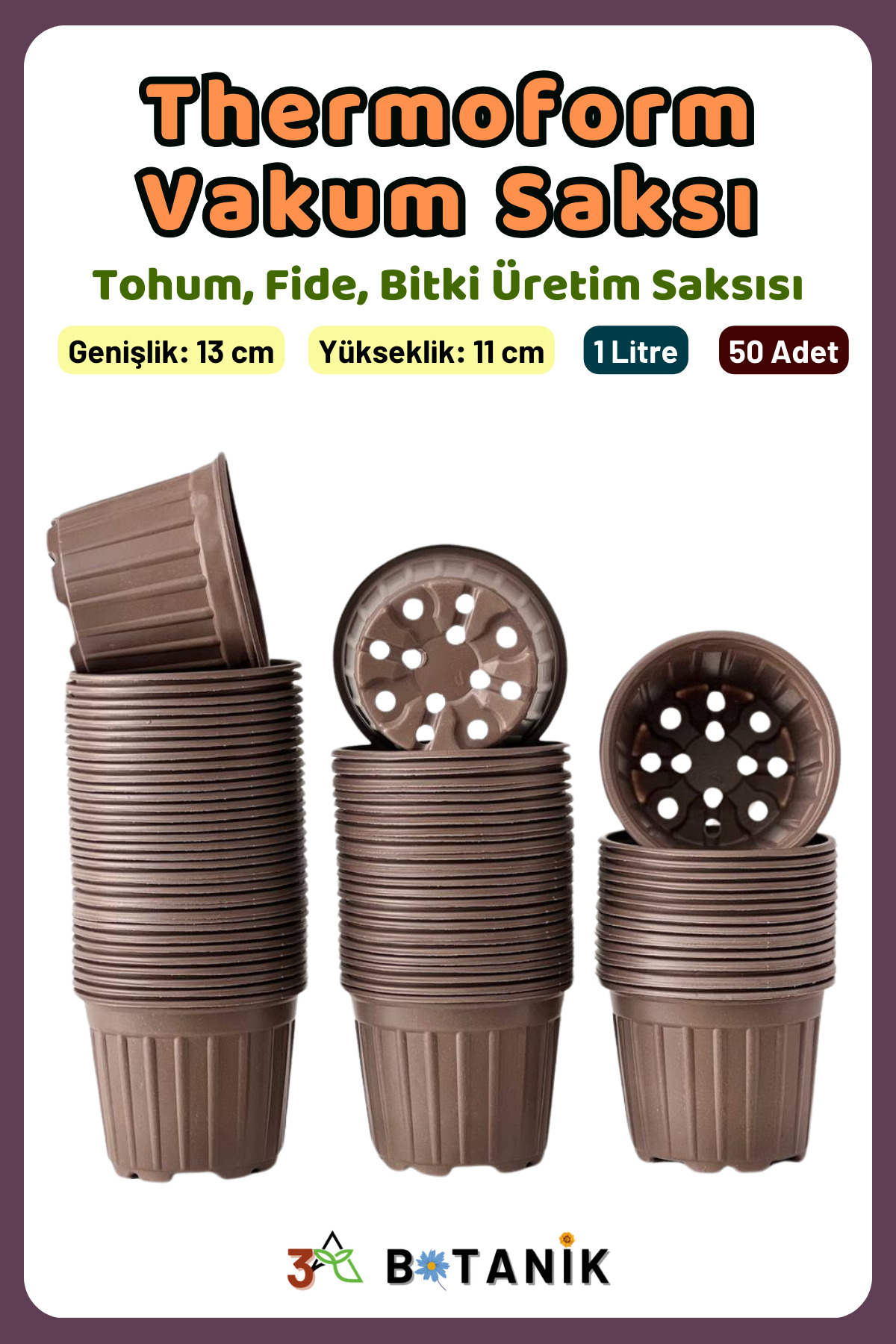 Thermoform Vacuum Pot, 13x11 cm, Production Pot, 1 Liter, Plant Production Pot, 50 Pieces