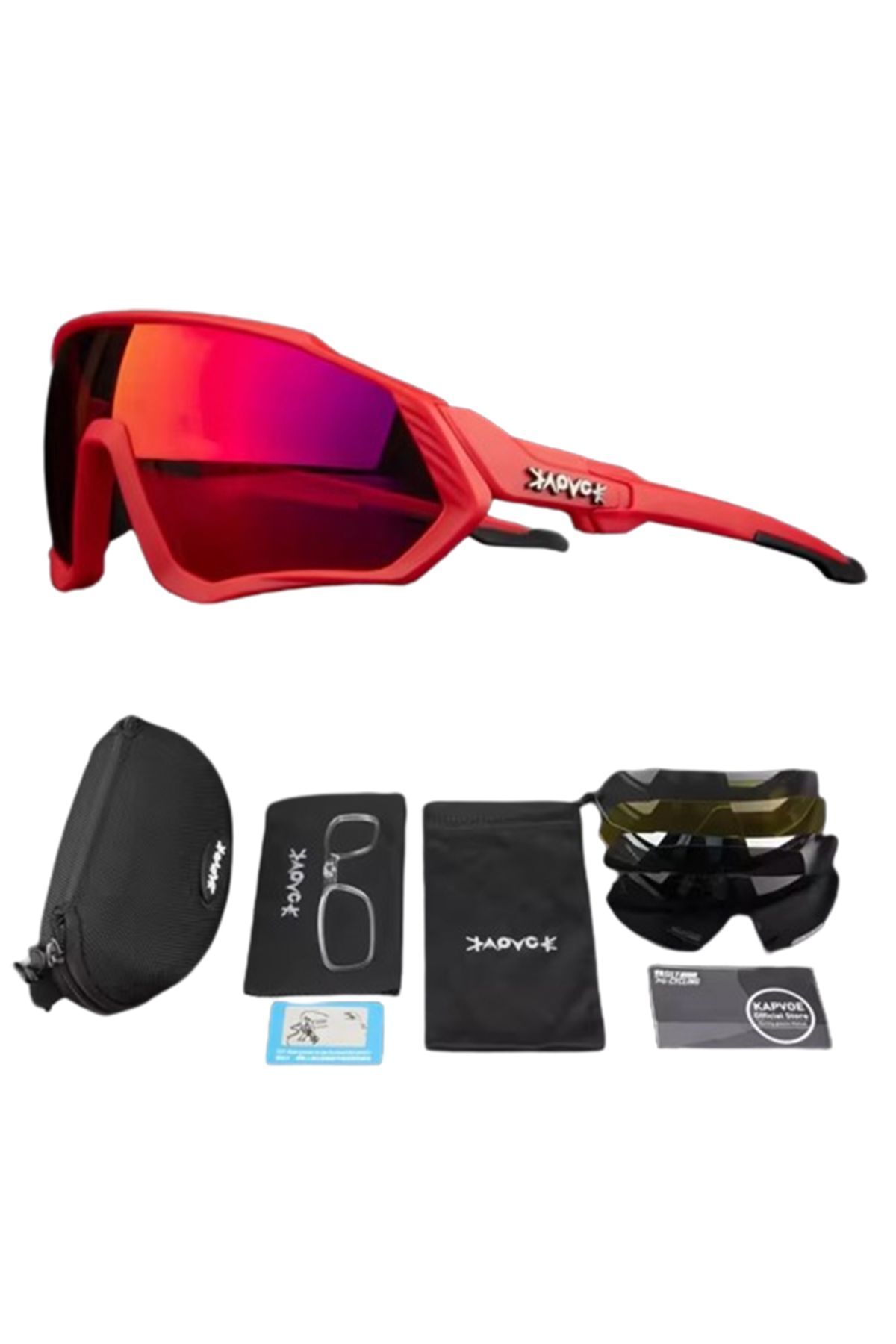 KAPVOE Red Tornado Değişebilir 5 Lens Mtb Polarize Bisiklet Spor Dağ Kayak Gözlüğü