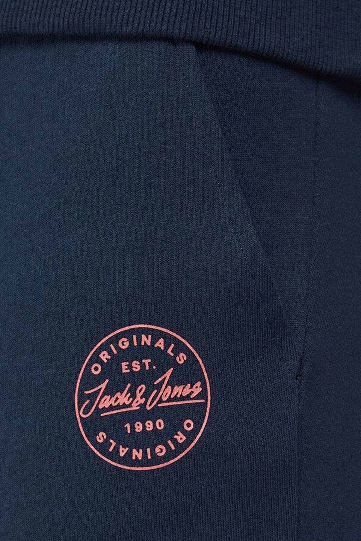 شلوار گرمکن ورزشی جک اند جونز مردانه پنبه - الاستین آبی سرمه ای  راسته       | Jack & Jones 2KEESBS32218LAC TR - تصویر 5