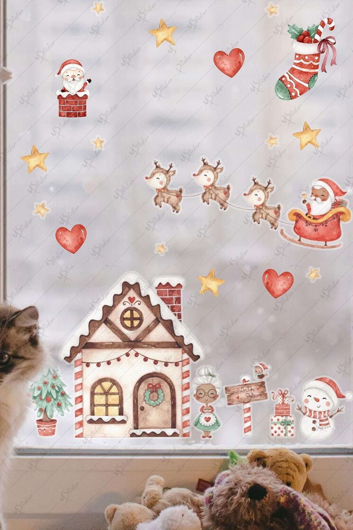 MSticker Yılbaşı Kış Evi Kardan Adam Ve Noel Baba Kış Figürleri Kalpler Ve Yıldızlar Yeni Yıl Sticker Seti fotoğrafı 3 (önizleme)