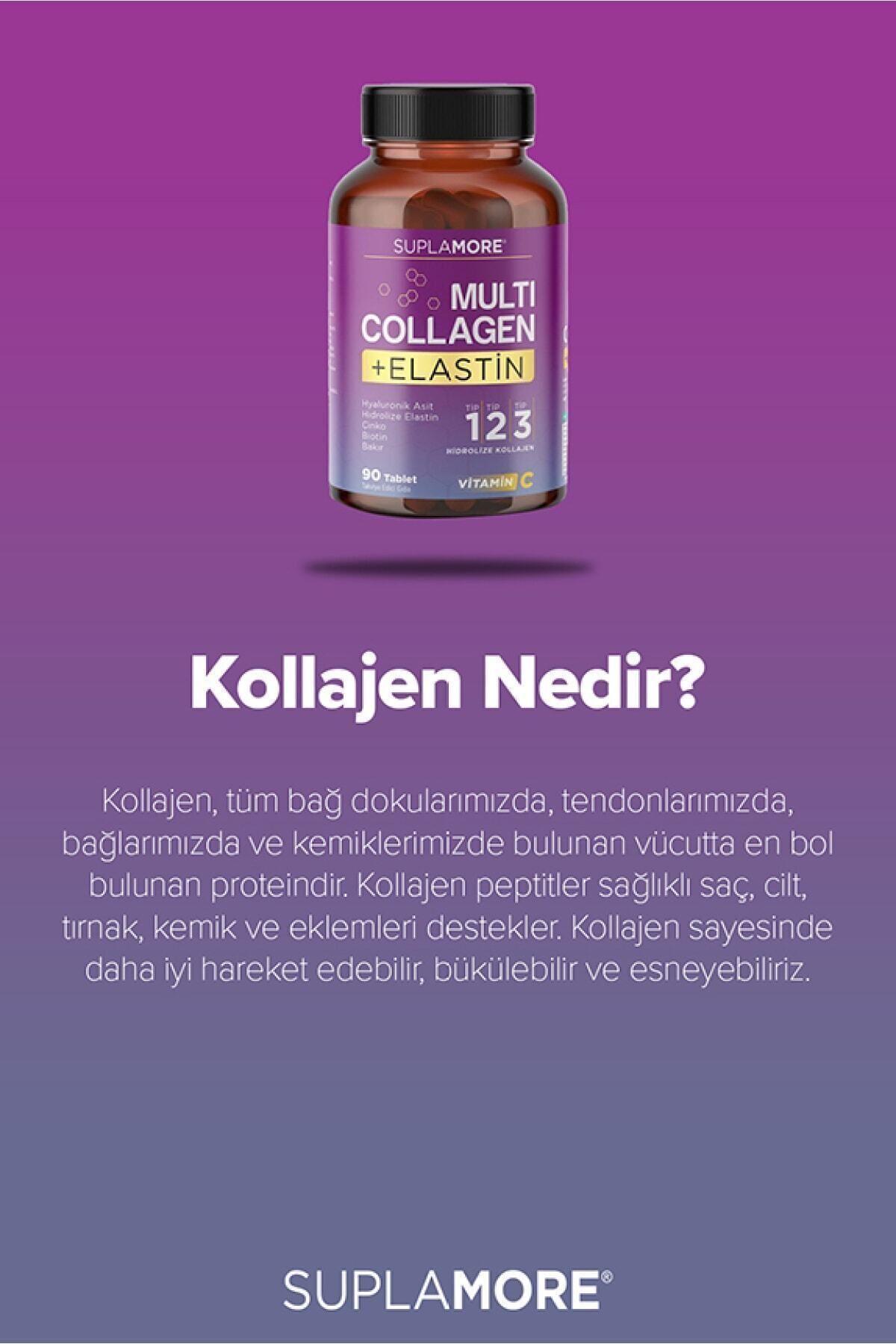 Suplamore-Collagen Multi Collagen and Elastin - Hydrolyzed Type1, Type2, Type3 - 90 Tablets x2 5