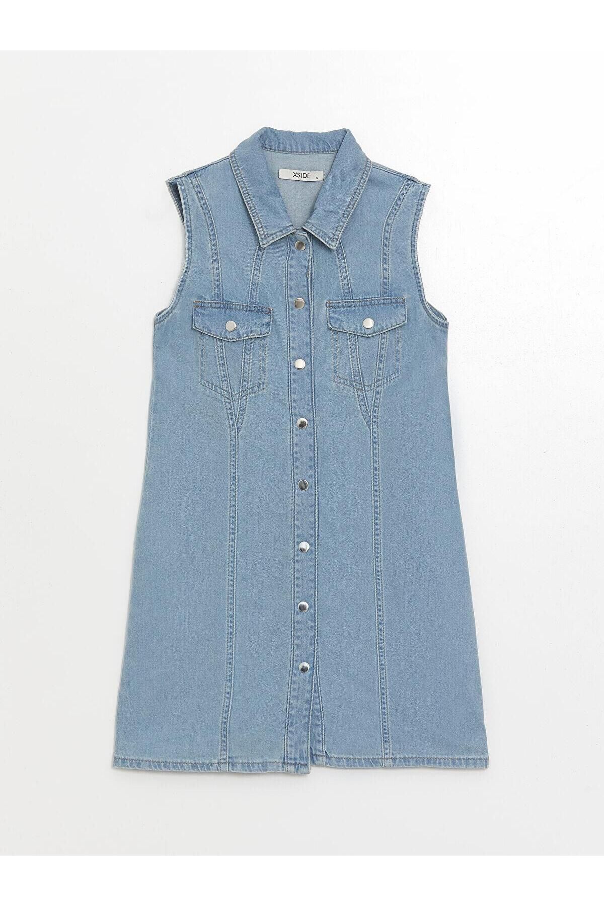 LC Waikiki-Rochie cămașă Jeans de damă albastru deschis - XSIDE 5