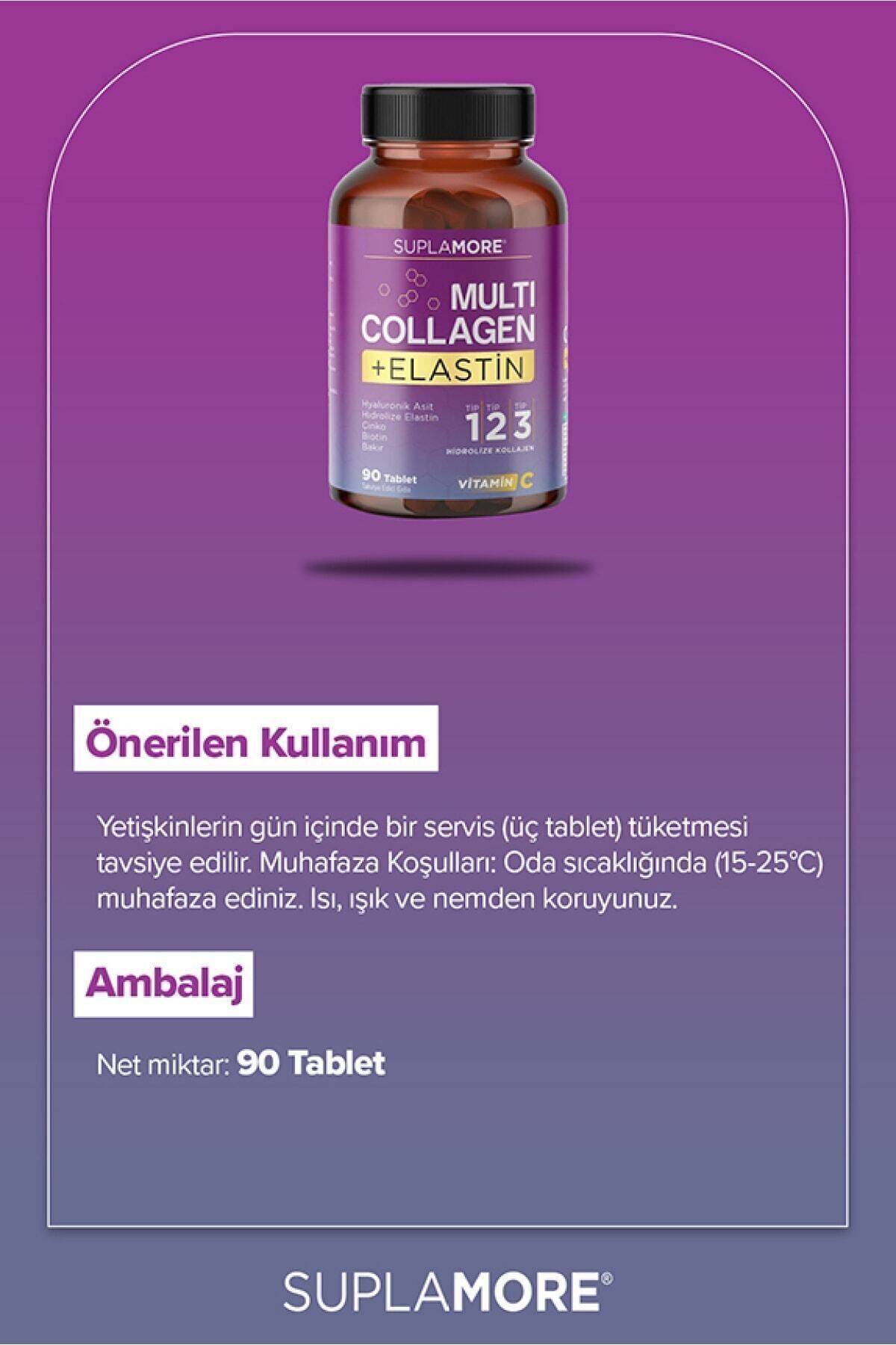 Suplamore-Collagen Multi Collagen and Elastin - Hydrolyzed Type1, Type2, Type3 - 90 Tablets x2 4
