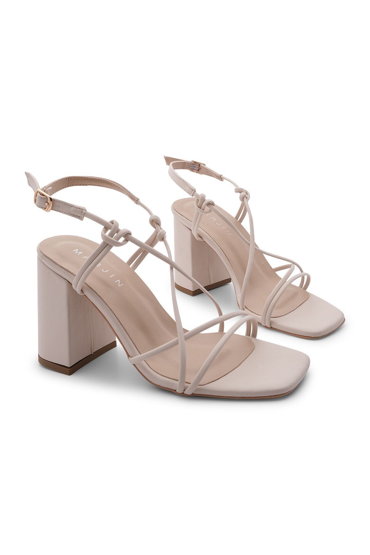 Marjin Buty Damskie Na Obcasie Blunt Toe Sandały Na Grubym Obcasie Yares Beige Kobieta - 38