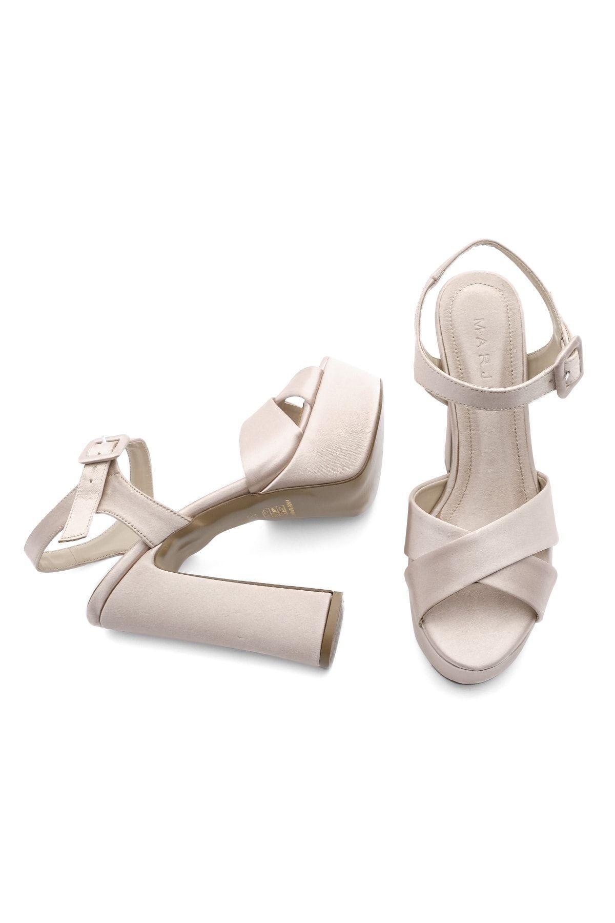 Marjin-Damen Plateauschuhe mit Absatz Abendschuhe Hochzeitsschuhe Barve Beige Satin 7