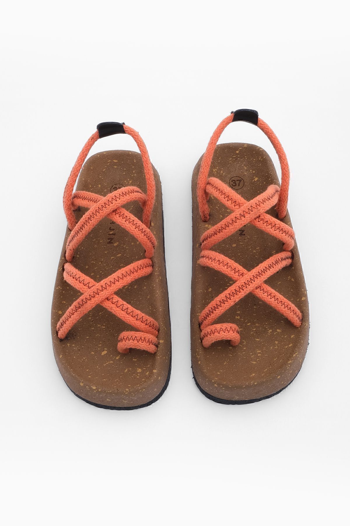 صندل نارنجی زنانه طناب پنبه ای کف قارچ الگوی فلیپ tack cross band daily sandals Marjin