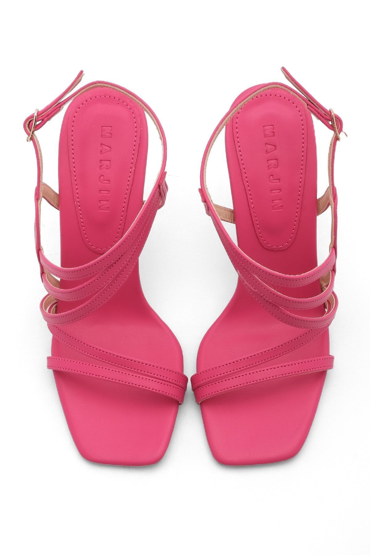Marjin-Dámské boty na podpatku Tupá špička Pásek Šála Sandály na podpatku Fermina Fuchsia 6
