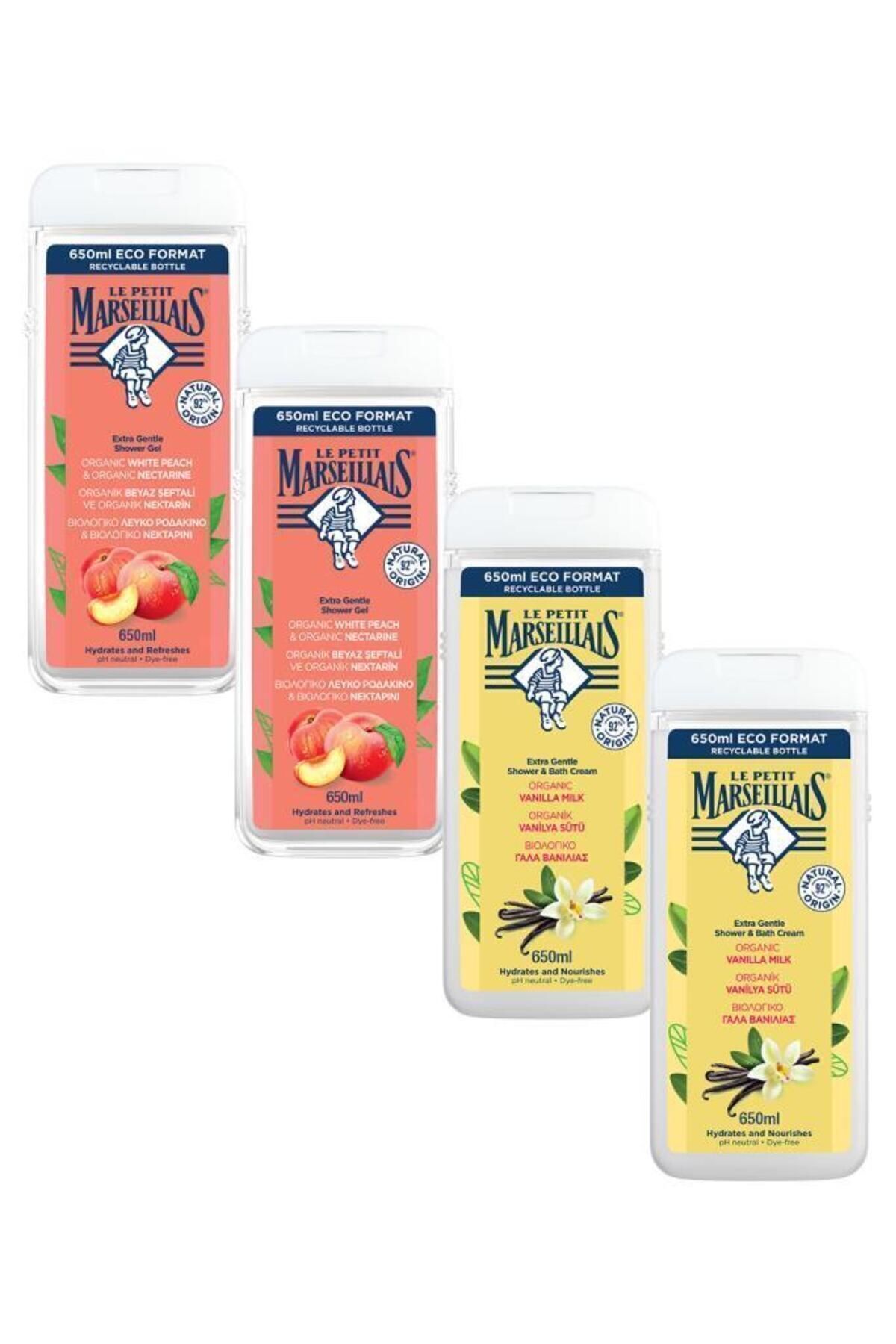ژل دوش شیر وانیلی هلو سفید و شهد بسته مزیت 650 میلی لیتر X4 Le Petit Marseillais