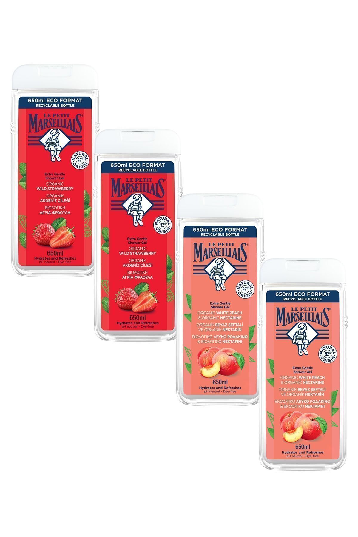 ژل دوش هلو سفید و شلیل توت فرنگی مدیترانه ای بسته مزیت X4 Le Petit Marseillais