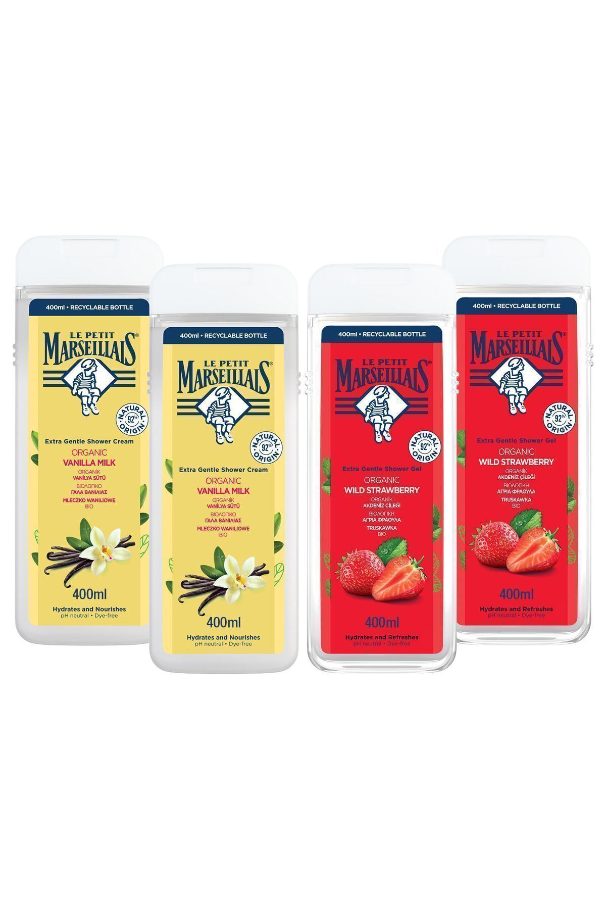شیر وانیلی و ژل دوش مرطوب کننده و طراوت توت فرنگی مدیترانه ای Le Petit Marseillais