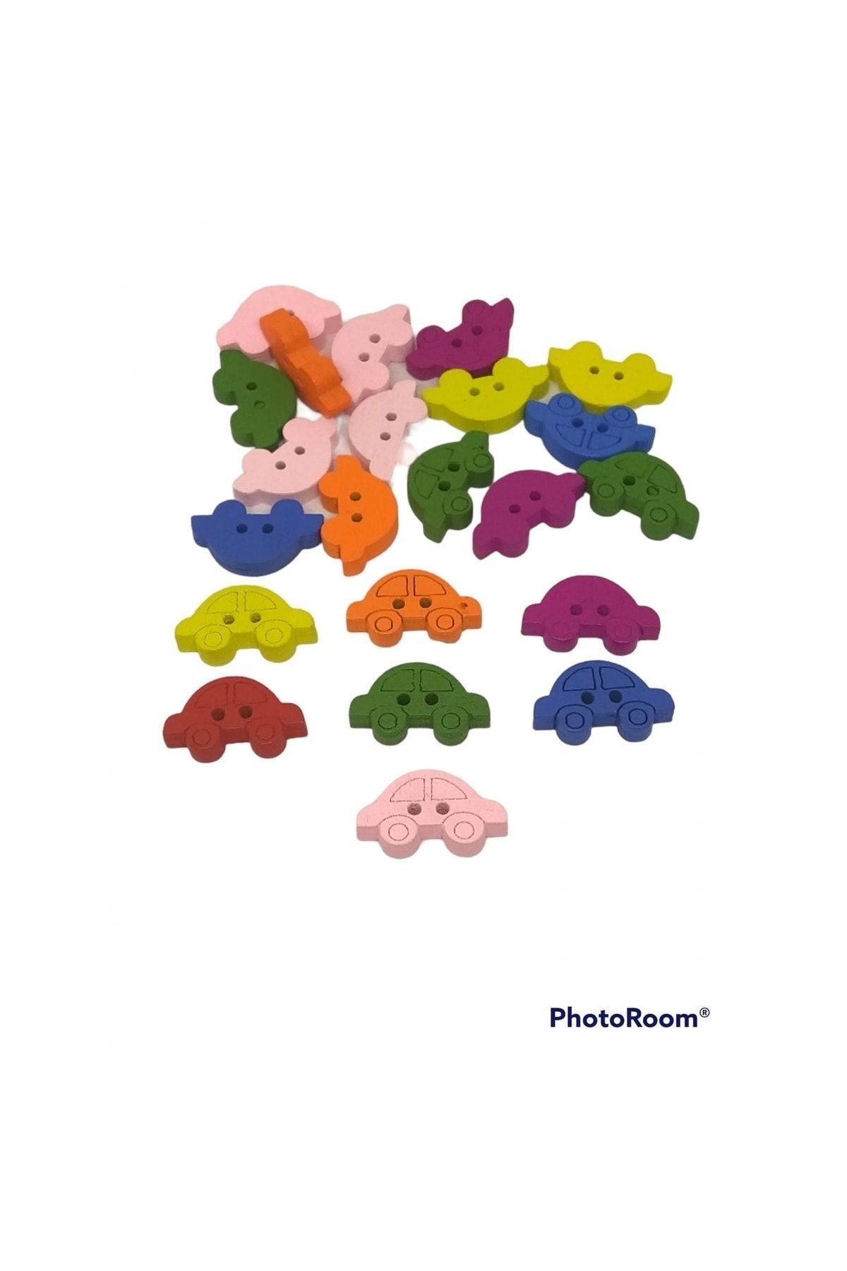 Zedhobi 20 Adet 19 Mm Araba Figürlü Renkli Ahşap Düğme