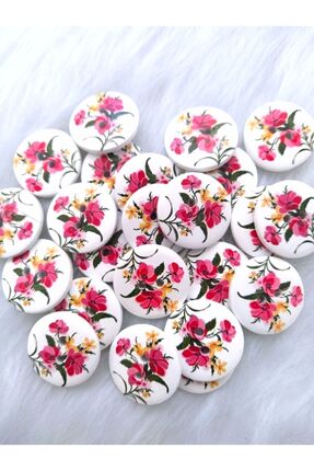 Zedhobi 20 Adet 23 Mm Yuvarlak Renkli Çiçek Desenli Düğme Ahşap Karakter Düğme