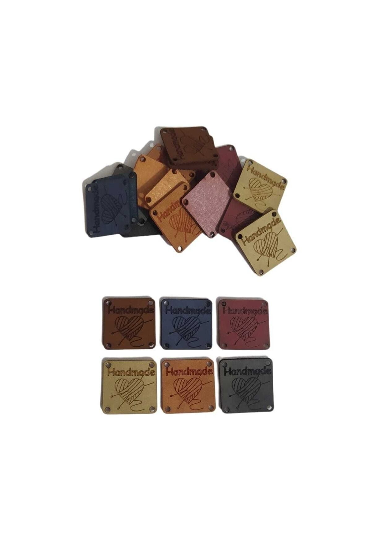 Zedhobi 12 Adet Renkli Kare Handmade Deri Etiket