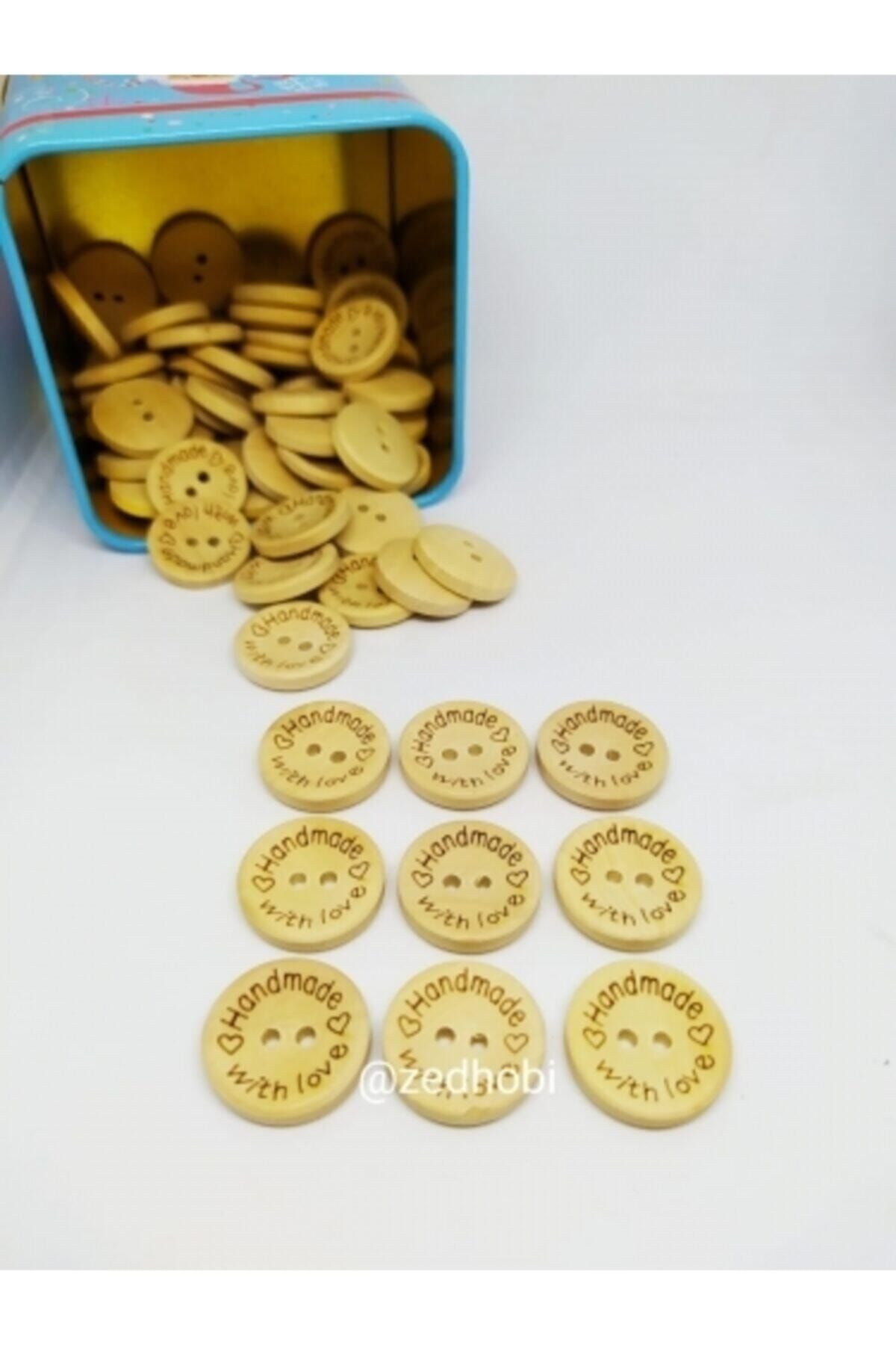 Zedhobi 100 Adet 20 Mm Handmade Yazılı Yuvarlak Ahşap Düğme