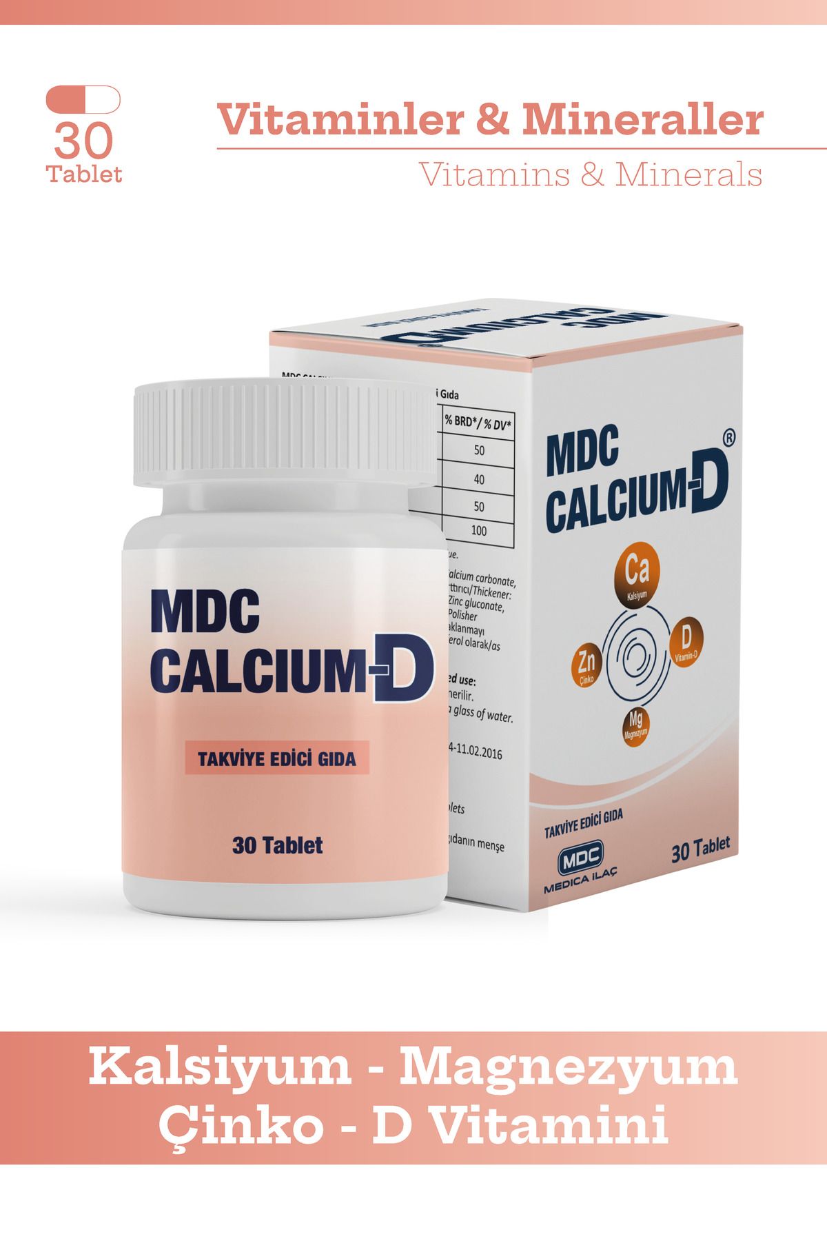 MDC-Calcium D 30 Tablets - Vitamin D for Magnesium and Zinc 1