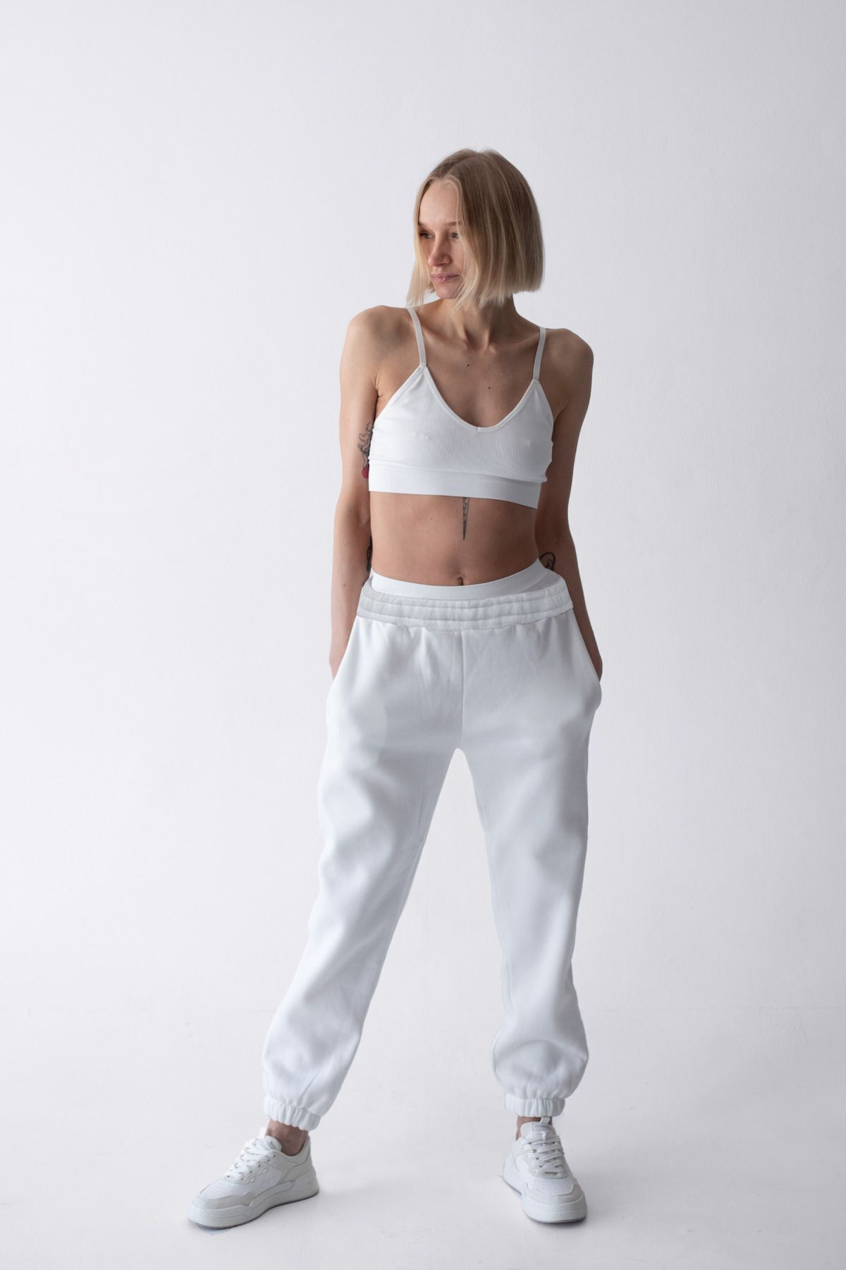 Vatkalimon Pantaloni De Sport Oversize Albi Cu Buzunare Masculin - M