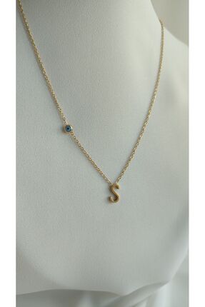 Nota Bijuteri Mavi Boncuklu Harf Kolye ( S )