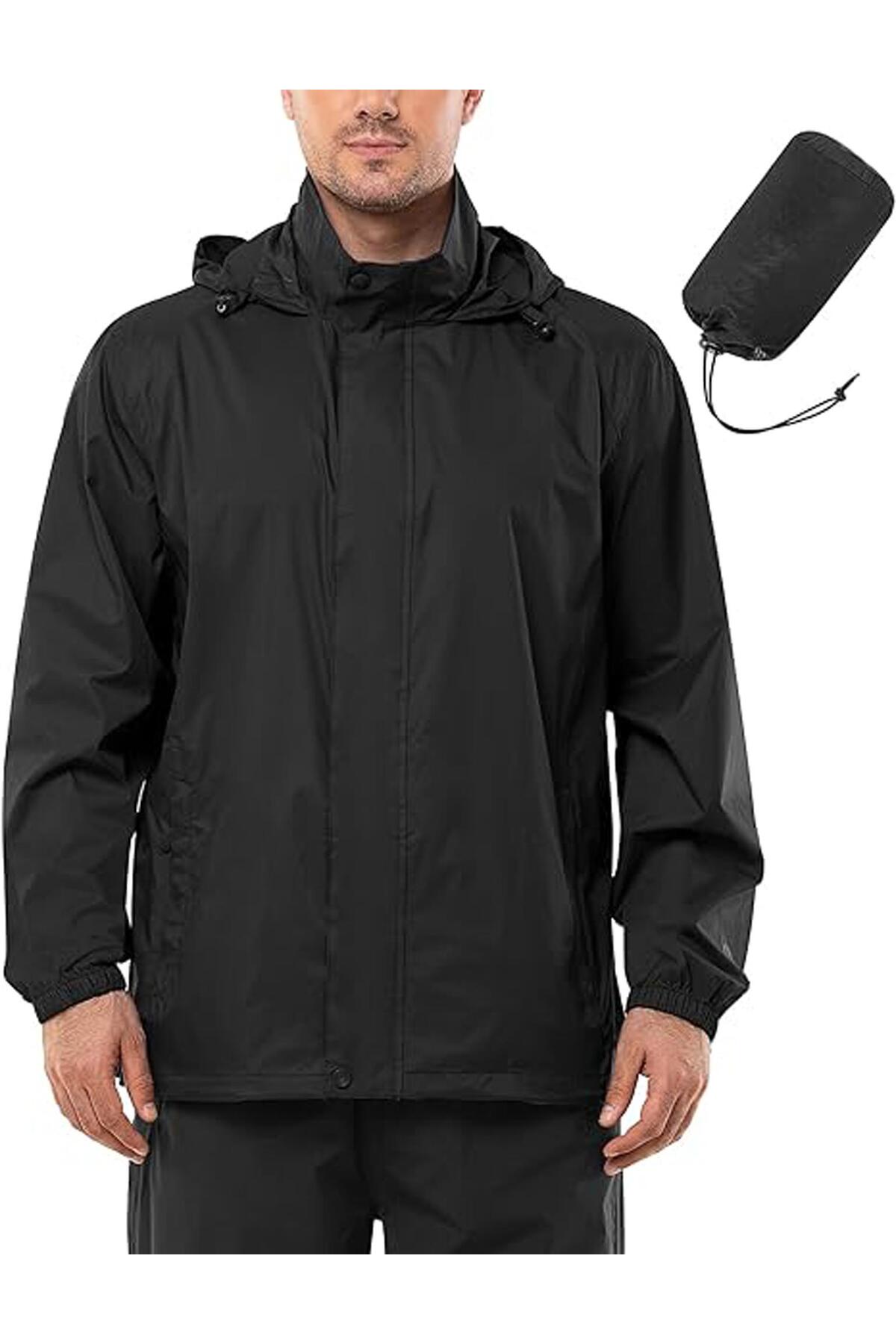 Ghassy Co. Men's Pro Lightweight Hooded Collar Concealed Inner Lining Easy Pack Windbreaker Raincoat