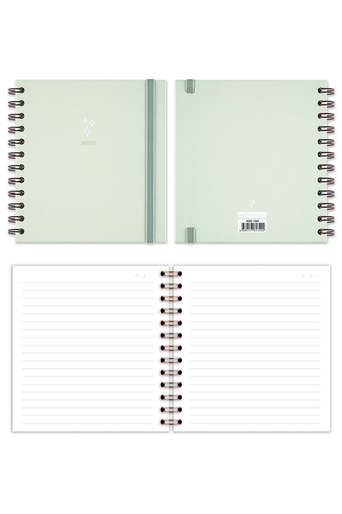 Matt Notebook-مجموعة مربعة مقاس 15 × 15 سم مكونة من 2 مفكرة مخططة حلزونية غير مؤرخة نجمة سحابة 8