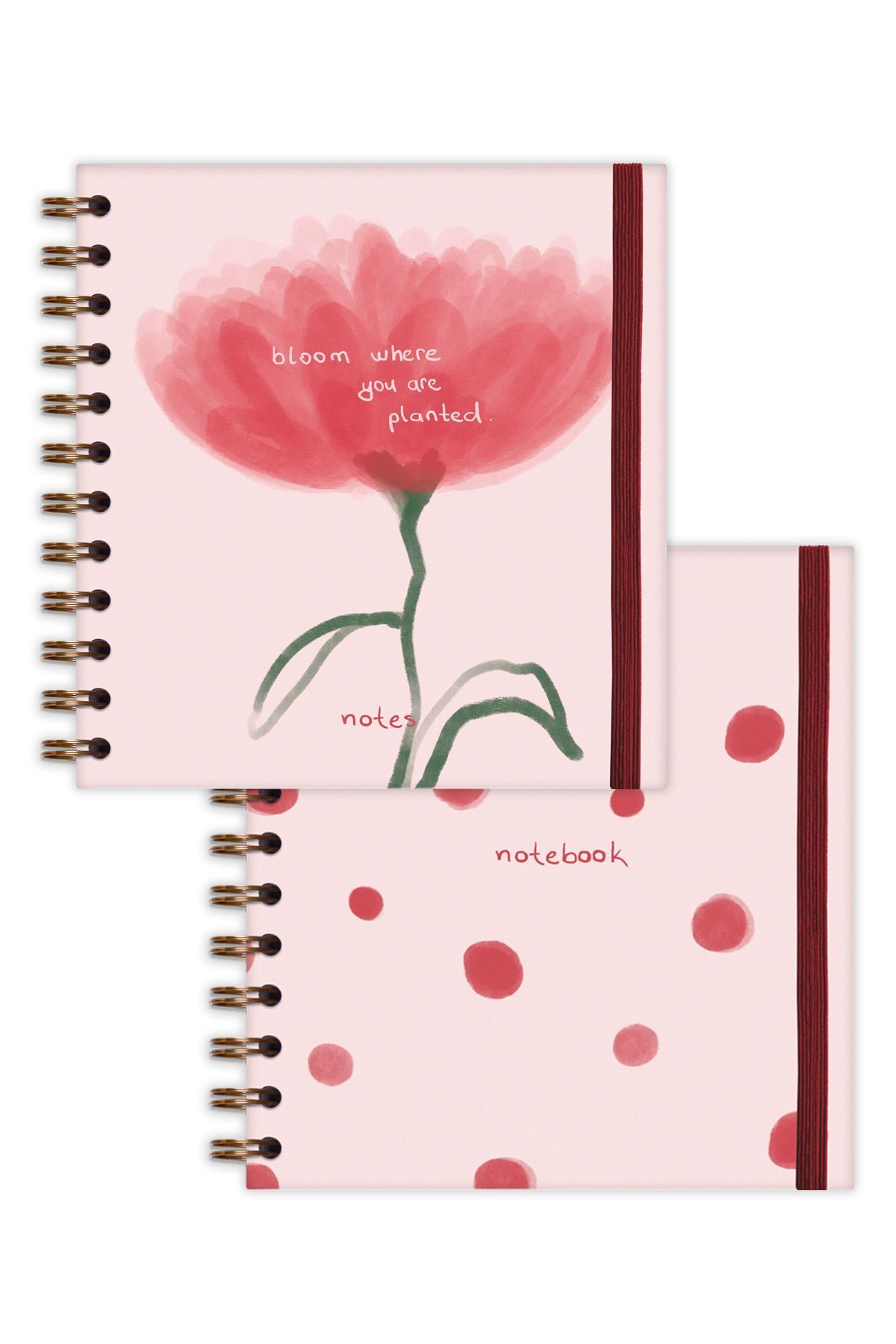 Matt Notebook-طقم مكون من قطعتين بمظهر مربع مقاس 15 × 15 سم - مفكرة غير مؤرخة مخططة حلزونية ونقاط زهور 6