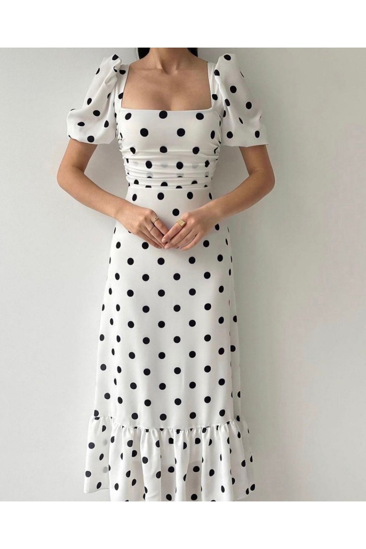 My Bella-Rochie albă cu buline cu gât pătrat 5