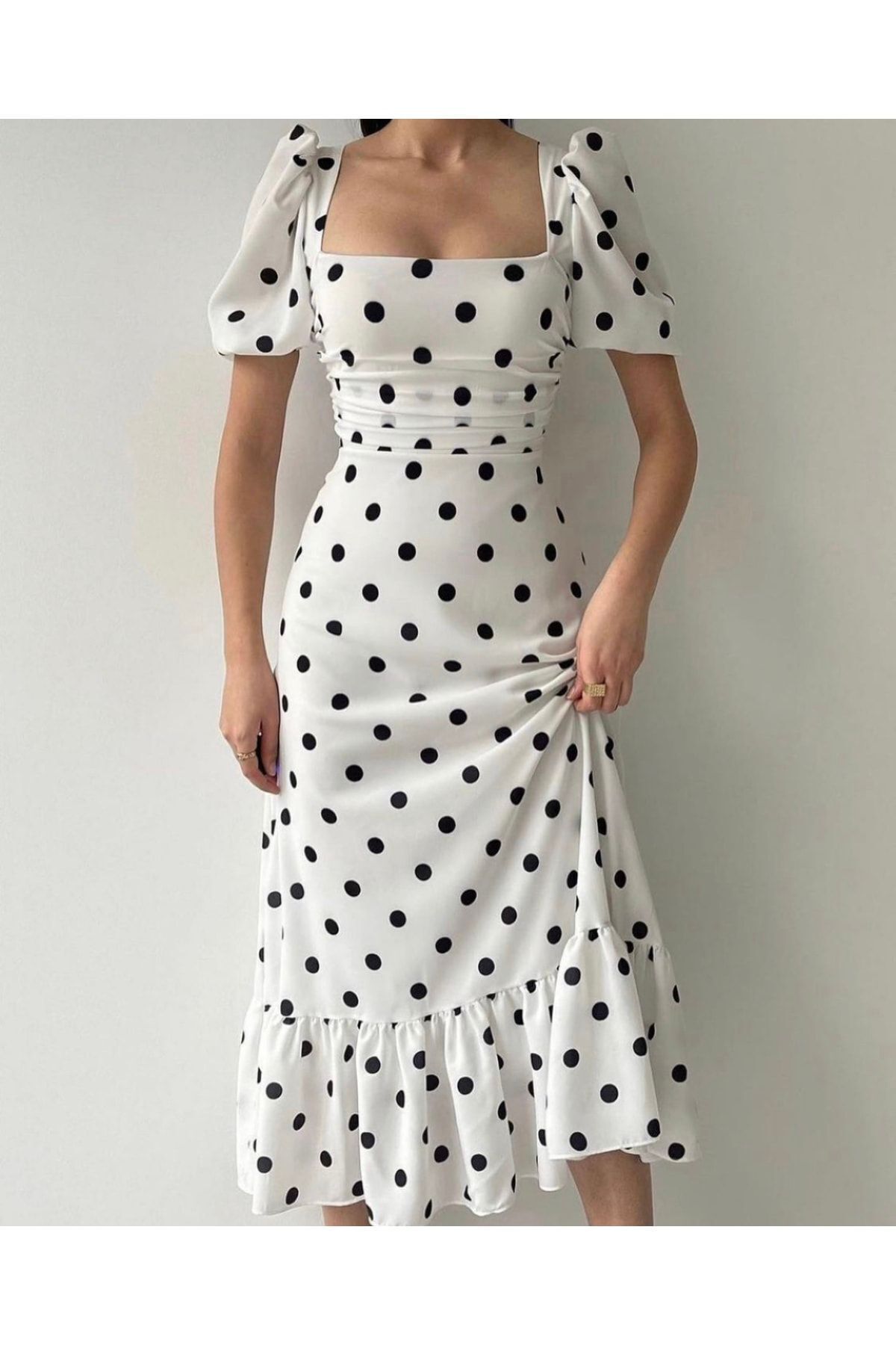 My Bella-Rochie albă cu buline cu gât pătrat 4