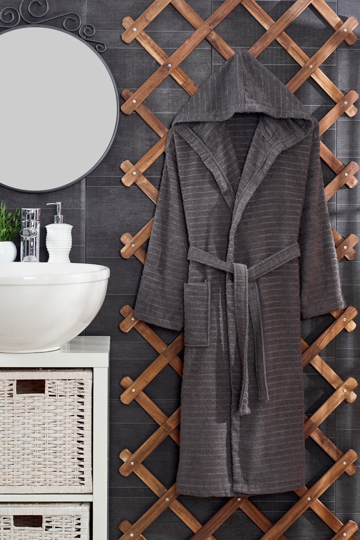 حوله تنپوش (روبدوشامبر) بنفش مردانه و زنانه quina pins anthracite از مجموعه حمام بدون پسران Casnack