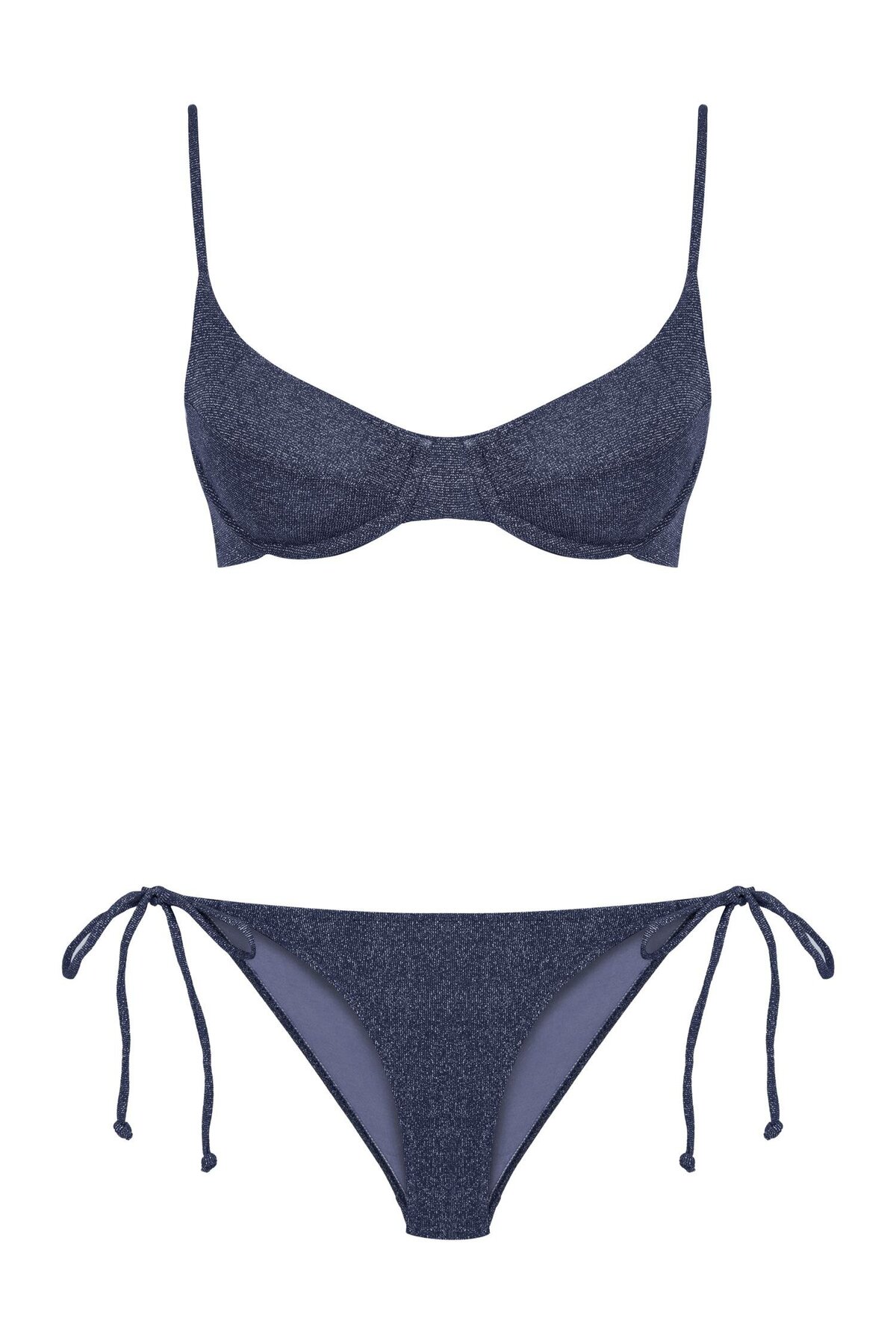 AQUELLA Lurex Büzgülü Balenli Lacivert Bikini Takım