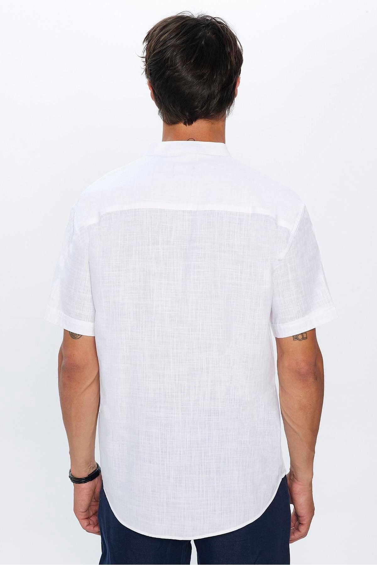 Tudors-White Prevailing Collar - 100% Cotton Linen Shirt, Short Sleeve, Relax Fit Dobby Men's Shirt 5