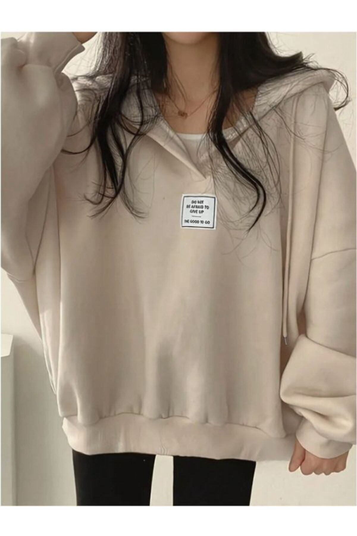 Unisex Patlı Kapüşonlu Oversize Sweatshirt — بژ parlı_kpsswt — تصویر 4 از 6