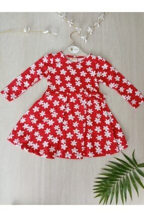 Kız Çocuk Kırmızı Yaprak Desenli Elbise Tk0063