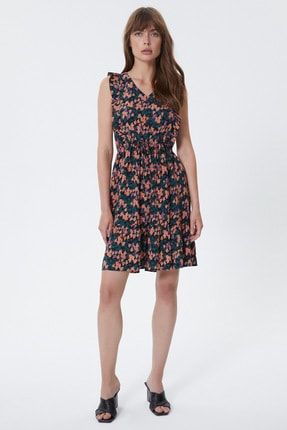 Desenli Fırfırlı Elbise SPN21-314