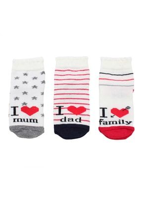 3'lü Aile Temalı Unisex Bebek Soket Çorap BNM00405