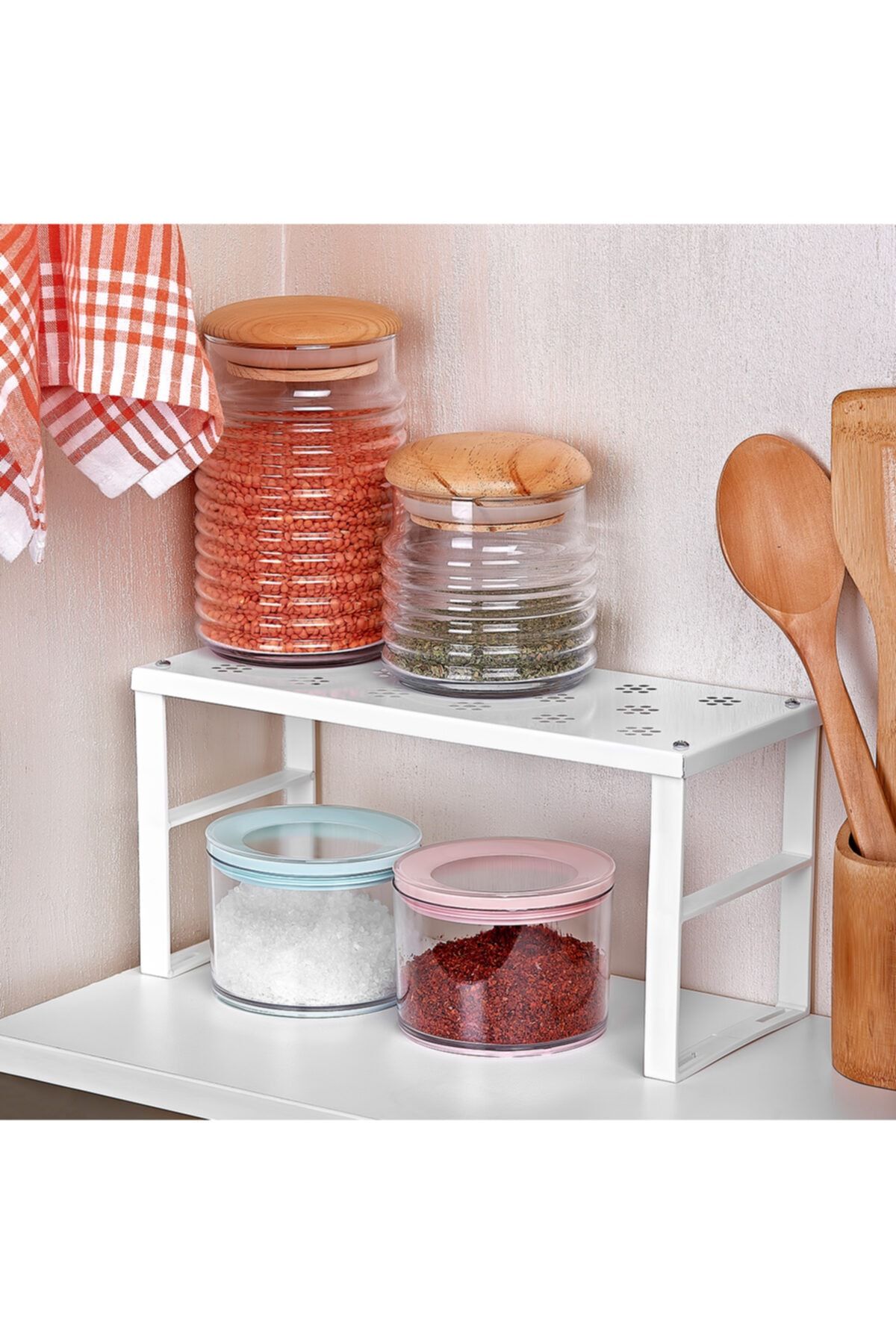 ORGANİZERS-Raft mic metalic cu 3 organizatoare în dulap - Raft pentru farfurii și pahare 5