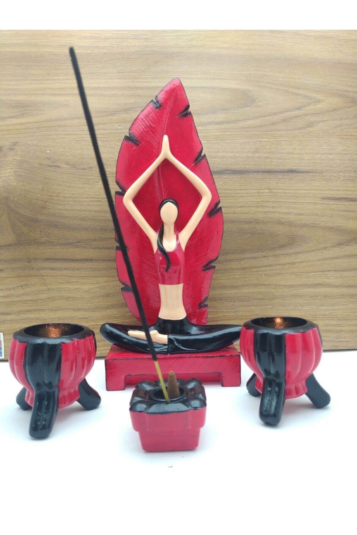 Kırmızı Yoga Yapan Kız Tütsülük Ve Mumluk