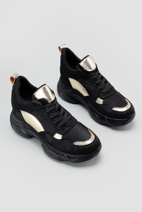Sabella Siyah-altın Yüksek Tabanlı Fileli Sneakers Spor Ayakkabı 21FZ768