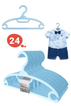 Bebek Elbise Askısı Bebek Çocuk Giysi Kıyafet Askısı 24 Adet Gondol Mavi Askı GD012-2