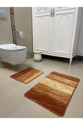 Kiremit Turuncu Yıkanabilir Kaymaz Tabanlı 2li Set Banyo Halısı Paspas Seti (60x100) Ve (50x60) lvnhm3217a