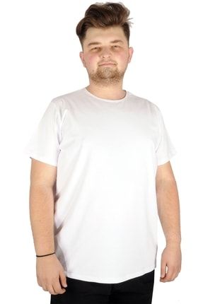 Büyük Beden Likralı T-shirt Bisiklet Yaka 20149 Beyaz