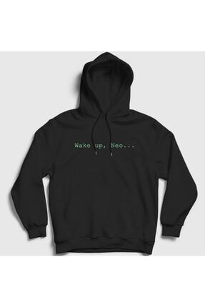 Unisex Siyah Wake Up Neo Film The Matrix Kapüşonlu Sweatshirt 254101tt