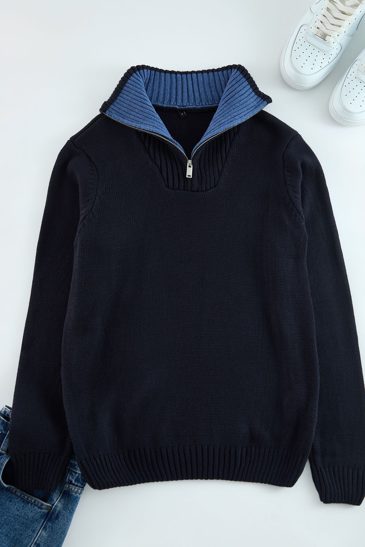 Trendyol Collection-Πλεκτό πουλόβερ Navy Blue Solid - Μισό ζιβάγκο, Casual TMNAW25KZ00008 6