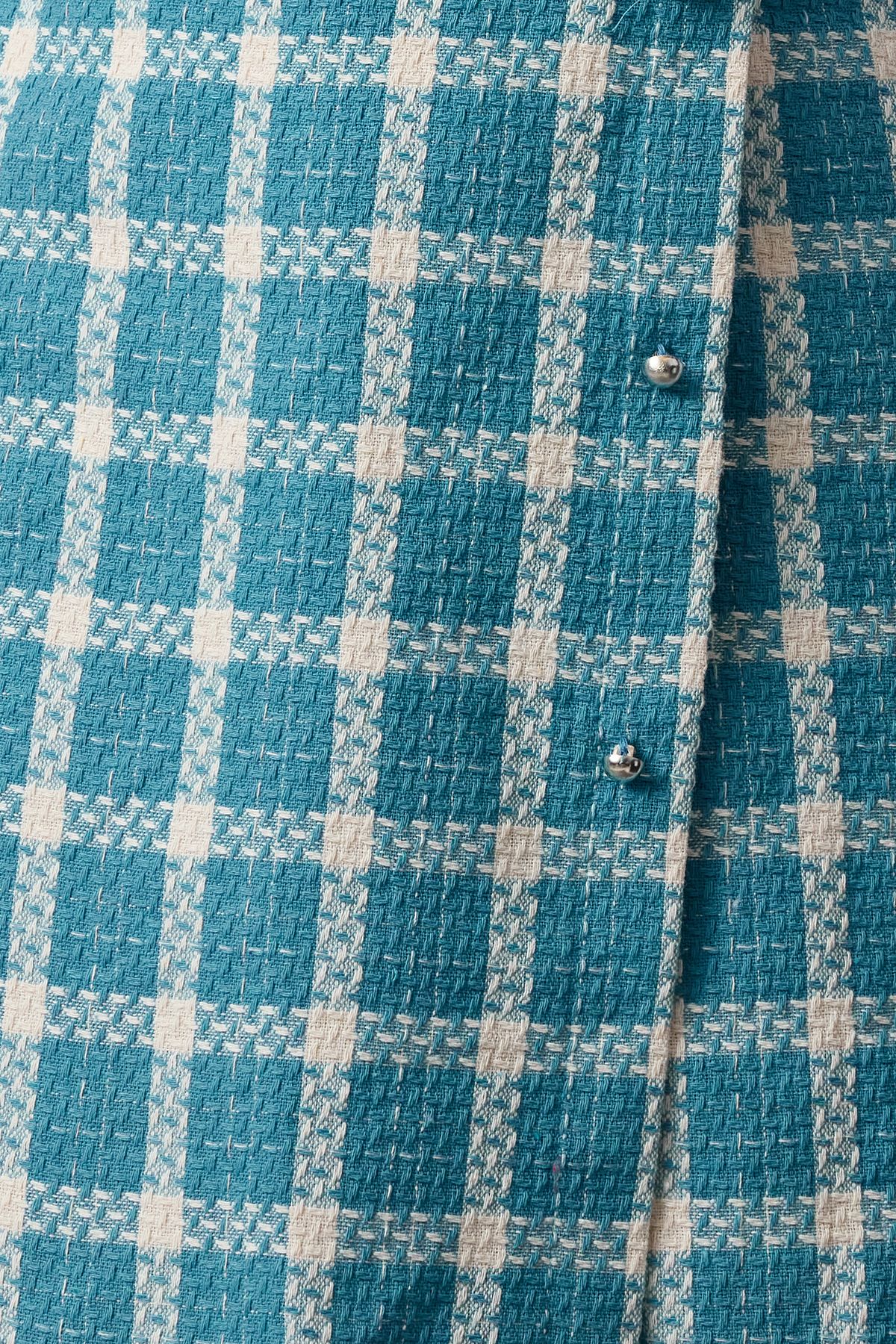 Trendyol Collection-Kockás mintás kék kockás ruha - TWOAW22EL0460 3
