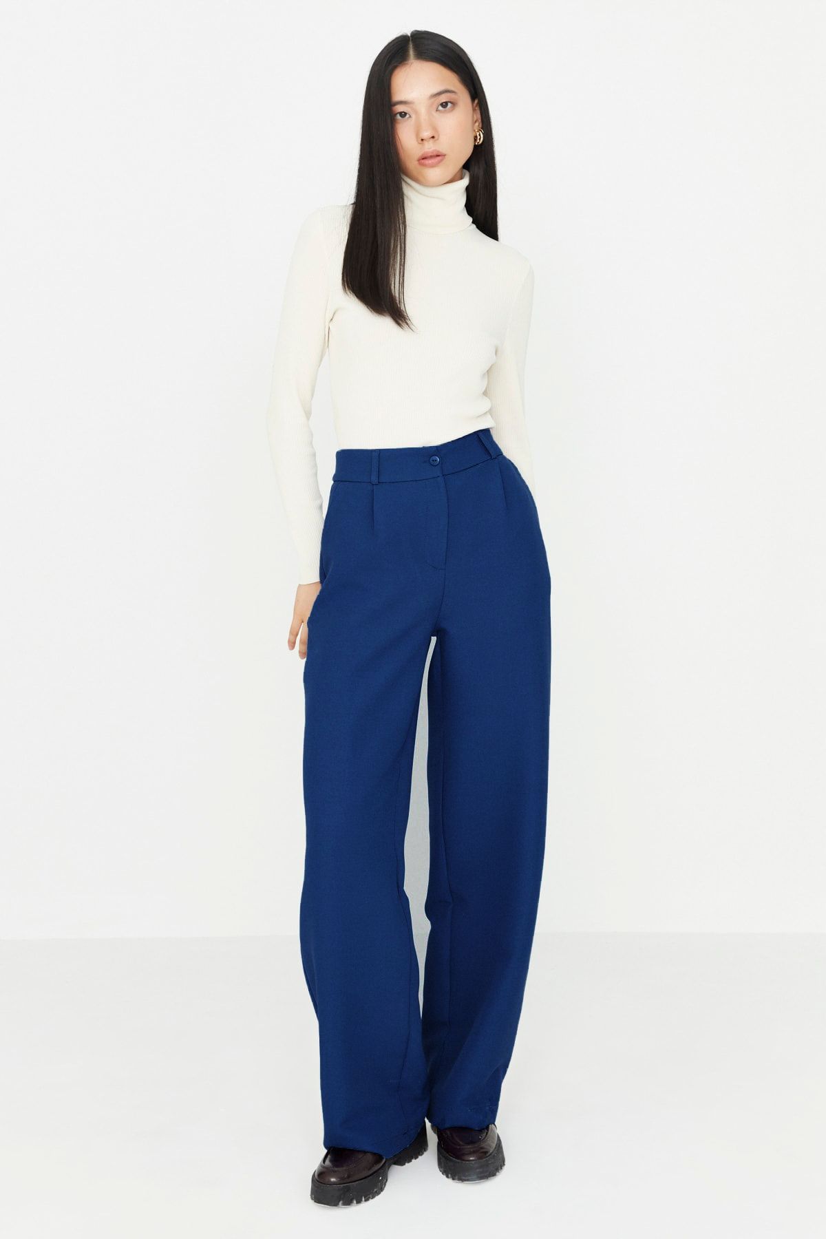 Trendyol Collection-Indigové široké tkané kalhoty - Twoaw22Pl0139 2