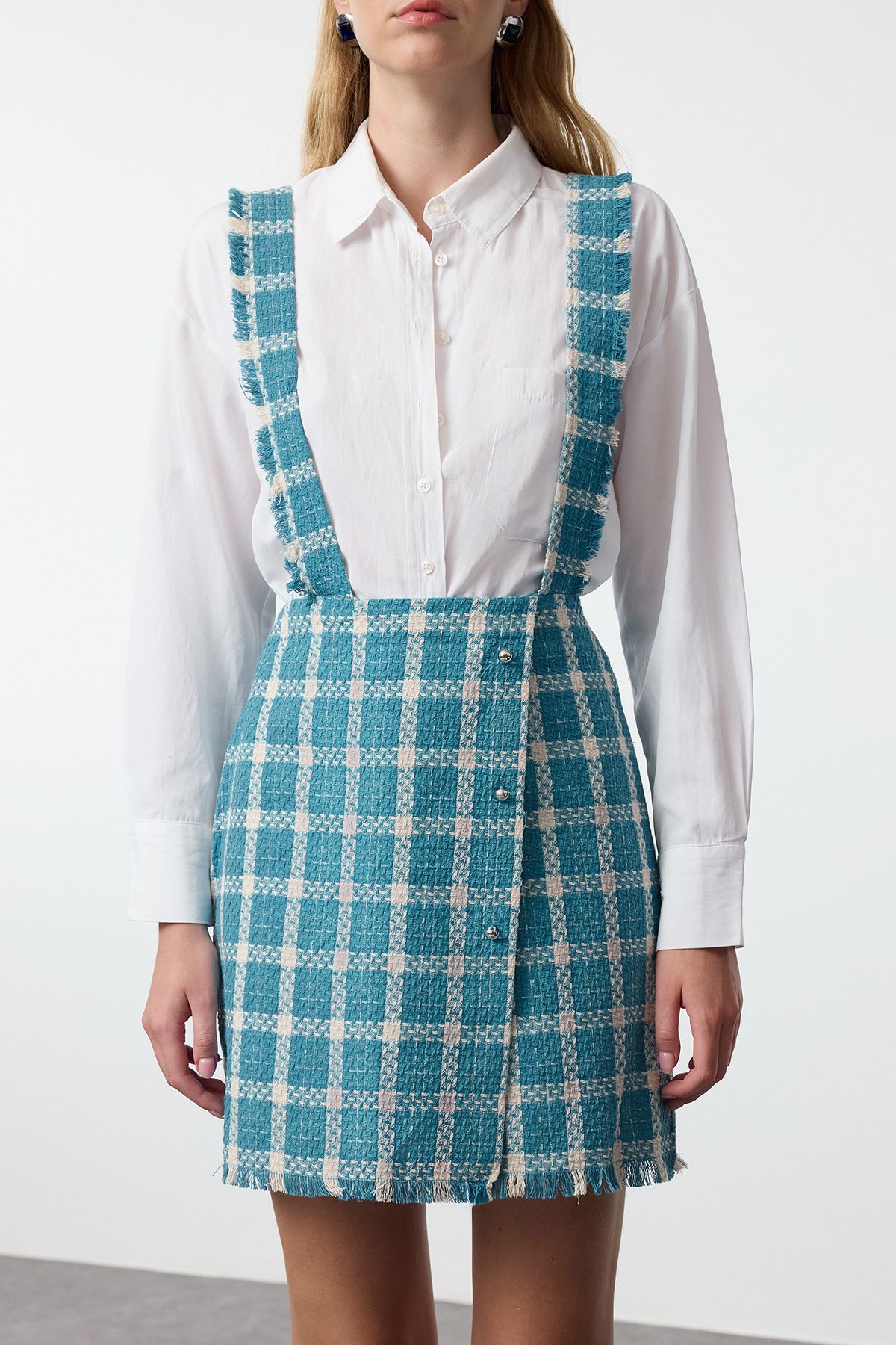 Trendyol Collection-Kockás mintás kék kockás ruha - TWOAW22EL0460 4